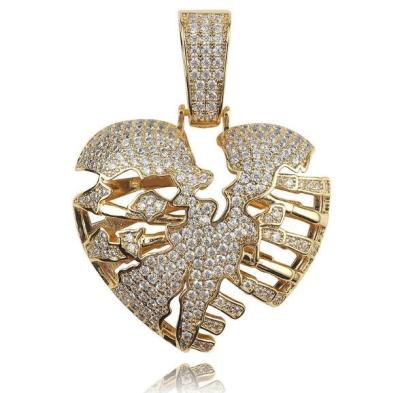 China Outlet Hip Hop Broken Heart Romantic Gold Iced Silver Pendant Necklace For Men for sale