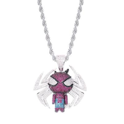 China Full Zircon Hiphop Spider Man Party Gift Animal Spiderman Necklace Jewelry Cubic Pendant Hip-hop Cartoon Animal Jewelry for sale