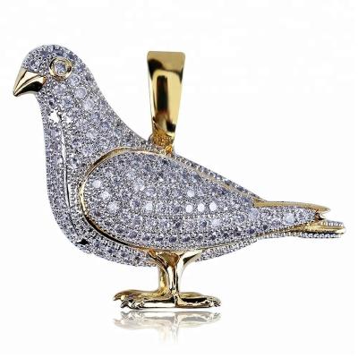 China New Cute Fashion Full of CZ Diamond Peace Pigeon Pendant Hip Bling Stylish Bird Animal Necklace for sale