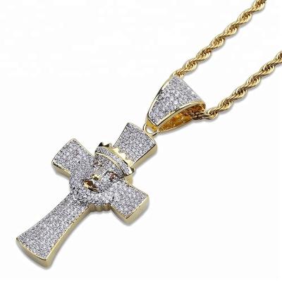 China Hippie Casual/Sporty Iced Out Lion Head With Crown Cross Pendant Necklace Religious Christianity HipHop Punk Jewelry Birthday for sale