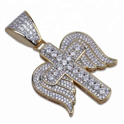 China Religious Iced Out Religious Cross Angel Wings Charming Necklaces Outlet And Necklace 2020 Fashion Men's Jewelry Female Pendant for sale