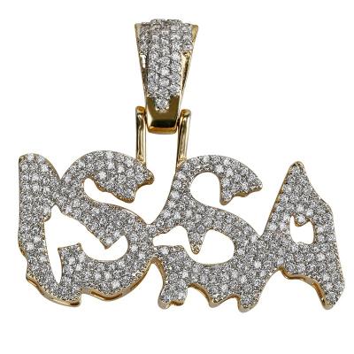 China ISSA Pendant Necklace Iced Out Diamond Jewelry Bling Micro Pave Zircon Alphabet Necklaces Comforable Hip Hop Letter for sale