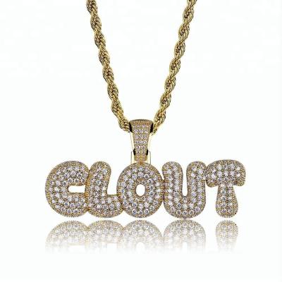 China 18k Gold Plated Personality Bubble Letter CLOTH Punk Stitching Hip Hop Pendant Men's CZ Bling Necklace Jewelry for sale