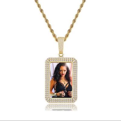 China Hiphop CCustom Photo Medallion 2 Rows Dangling Locket 2 Rows Square CZ Cubic Zirconia Memory Image Necklace Gift For Couples/Girls/Boys/Lover for sale