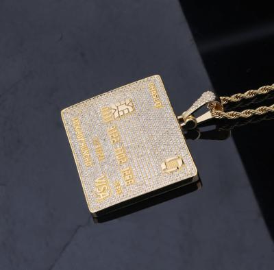 China New Full Hiphop Hip Hop Outlet Credit Card Charm Iced Out Gold Silver Pendant Necklace for sale