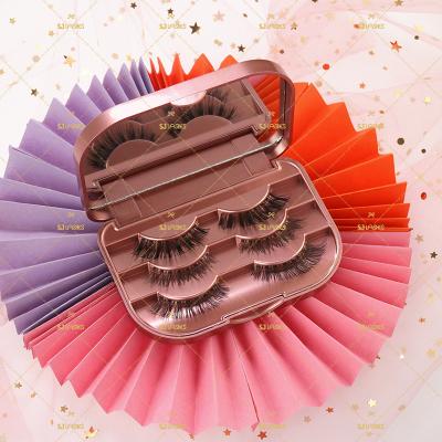 China NATURAL Black/Gold/Pink LENGTH Lash Case Set With Acrylic Mirror for 3 Pairs Custom Logo 3D Silk/Vegan Natural Length Lashes Box Packing for sale