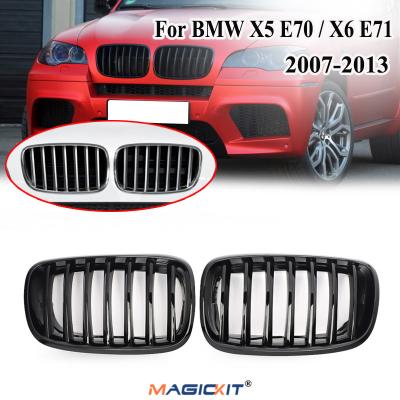 China ABS MagicKit Pairs For BMW X5 X6 E70 E71 07-13 Painted Front Grille Grill Kidney Gloss Black for sale