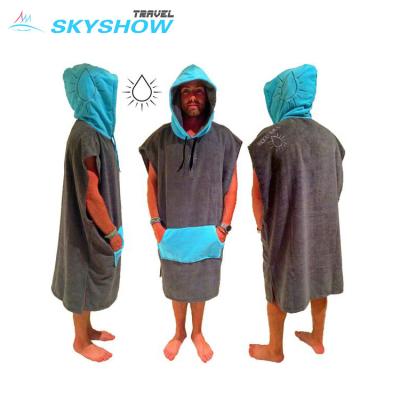 China Custom Sublimation Microfiber Hoody Poncho Adult Hooded Surf Poncho Hot Sale QUICK DRY as Beach Towel Changing Long Robe for sale