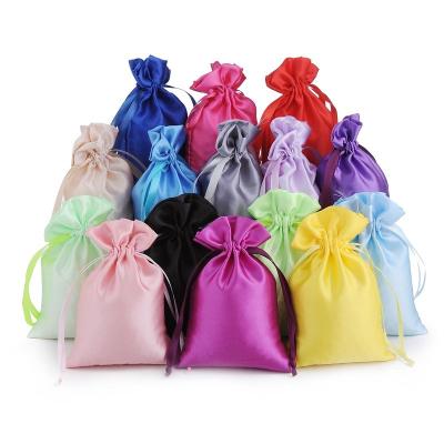 China Cheap Custom Luxury Red Blue Satin Drawstring Hair Extension Drawstring Bags for sale