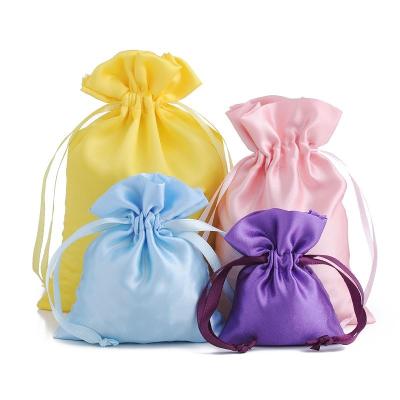 China Drawstring Multi Colors Custom Logo Printing Luxury Shoes Packaging Satin Bag Hair Extensions Wig Satin Tote Bags for sale