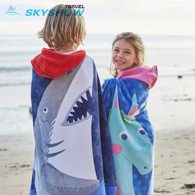 China Poncho Children Kid Character Beach Swimming Towel Shark Towel Kids Quick Dry Suede Beach Bath Towels Child Safe With Hood Hooded for sale