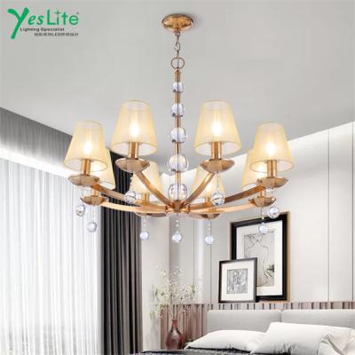 China Modern European Modern Elegant Chandelier Pendant Light with Fabric Shade Hotel Home Decoration Crystal Pendant Light for sale