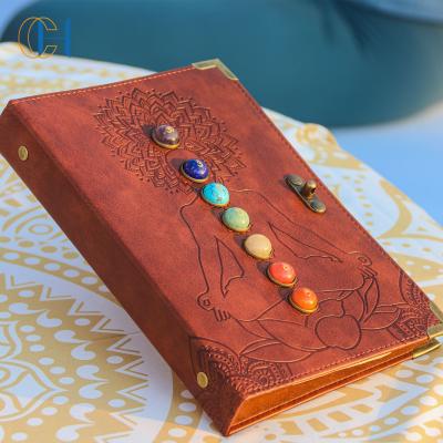 China 2021 Spiral Logo Wholesale Custom Chakra Crystal Notebook With Pen For Spiritual Journal Cover Gift Printing Leather Set for sale