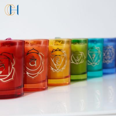 China Manufacturing Aromatherapy Candles Spiritual 7 Chakra Scented Rainbow Crystal Soy Candles With Dried Flower for sale