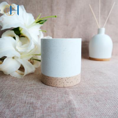 China New Products Luxury Multicolor Cylinder Custom Ceramic Candle Jar With Wooden Lid for sale