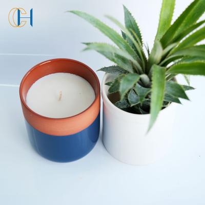 China Wholesale cheap price luxury own brand custom design perfume ivory round ceramic candle jar with lid for sale