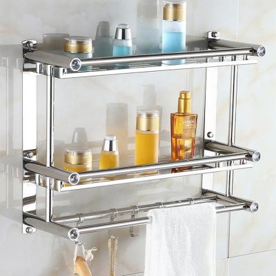 China Wall Mounted Type Customized Wall Rack Thickened Stainless Steel Bathroom Towel Storage Rack With Towel Rack for sale