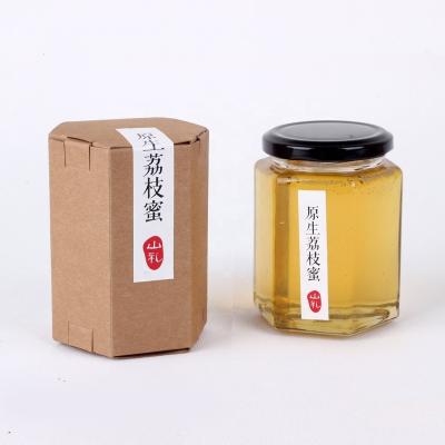 China Recyclable Custom Hexagonal Glass Bottle Custom Bottle Packaging Gift Honey Tea Wrapping Paper Cardboard for sale