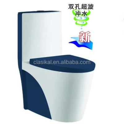 China Washdown Dark Blue One-piece Double-flush Color Water-saving Ceramic Toilet Bowl for sale