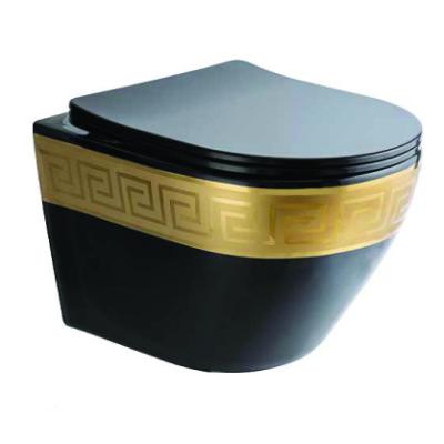 China Hidden Cistern Conceal Water Tank Wall Mount Luxury Gold And Black Wall Hung Toilet for sale