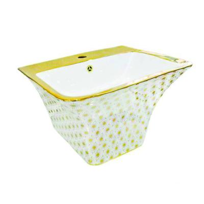 China Factory Wholesale Design Sustainable Gold Square Color Small Ceramic Color Half Wall Hung Basin for sale