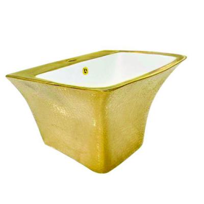 China Sustainable Square Design Gold Color Ceramic Half Wall Hung Basin for sale