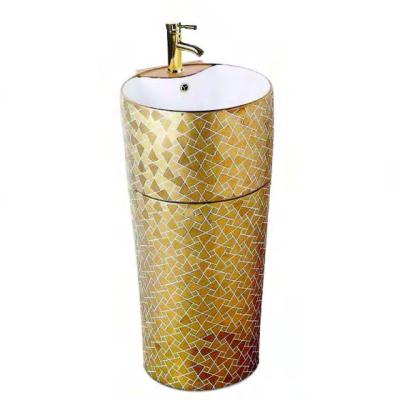 China CLASIKAL Large Size Luxury Design Ware Modern Sanitary Color Gold Floor Standing Ceramic Gold Round Pedestal Wash Basin for sale