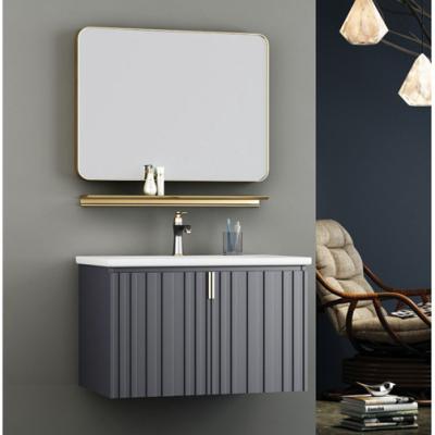 China Modern Simply Design Wooden Single Sink Fuzzy Color Bathroom Vanity Set Dark Cabinet for sale