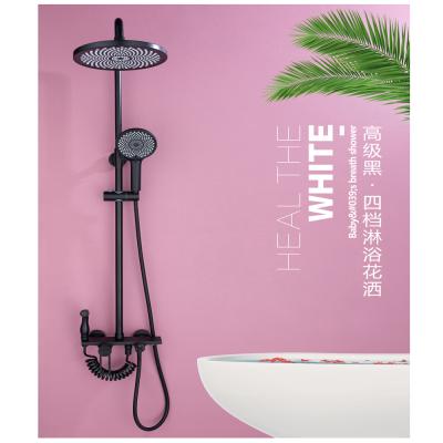 China Without Slide Bar Matte Black Bathroom Shower Faucet Four Function Brass Shower Faucet Set for sale