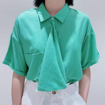 China Wholesale Multicolor Creative Anti-wrinkle Fashion Rayon Women's T-shirt Solid Color Tie T-shirt for sale