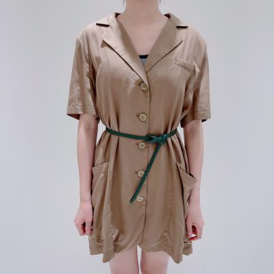 China Anti-Static Formal Cotton One-Piece Long Dress Short Sleeve Belted Ladies Summer for sale