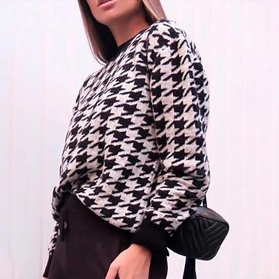 China Factory direct sales anti-shrink geometric bird control new spring knitted casual retro pullover sweater for women for sale