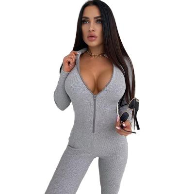 China QUICK DRY sexy tight temperament bottoming newcomer 2022 spring pants with long sleeves zipper overalls for women for sale