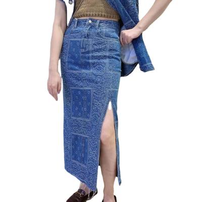 China Anti-static sweet fresh Spice Girl split one-Word high slim mid-length dress denim skirt women's sexy hip wrap skirt for sale