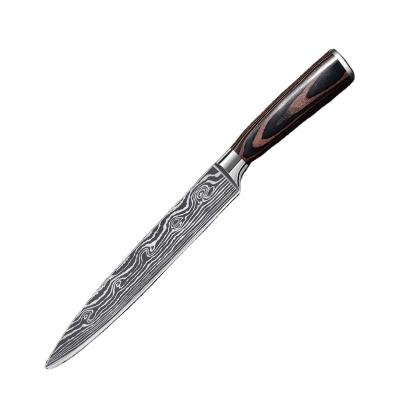 China 7cr17mov universal steel kitchen knife durable stainless steel Damascus grain professional material for sale