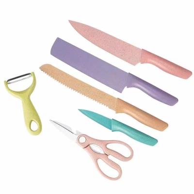 China Sustainable Kitchen Knife Set 6pcs/set Kitchen Cutter Wheat Straw Cooking Tool Home Kitchen Knife Set Peel Fruit Vegetable Serving Knives for sale