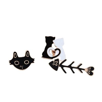 China South Korea cartoon fish black cat stock metal enamel pin stock badge custom dierct lapel pins soft enamel pin for sale