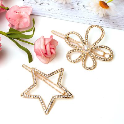 China Hot selling temperament contracted hair act the role temperament fashion ofing is contracted diamond set star to take the whole pearl flower hair clip edge clip for sale