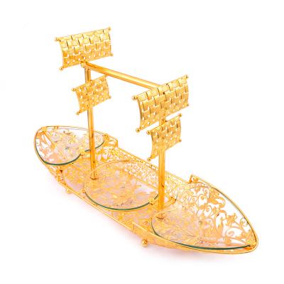 China Golden Christmast Ornament Idea News Boat Serving Tray Indoor Craft Large Christmas Decorations for sale