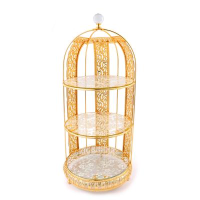 China Christmast Ornament 2022 New Christmas Decoration Listing Custom Three Layer Mirror Birdcage Glass Fruit Tray for sale