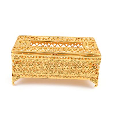 China Morden Luxury Luxurious Decoration Advertising Rectangular Promotional Gifts Gold Metal Tissue Box With Lid for sale