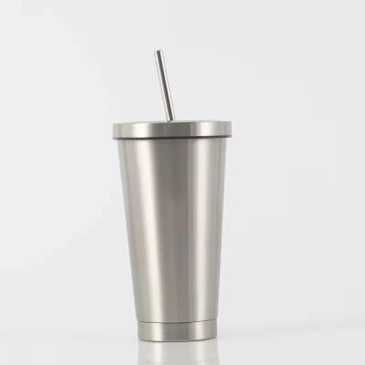 China PORTABLE Stainless Steel Double-Layer Vacuum Insulation Cup Coffee Mug With Straw for sale