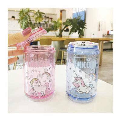 China Refrigeration Sustainable Plastic Cup Double-Layer Unicorn Summer Boxes Creative Student Outdoor Water Cup for sale