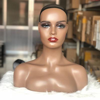 China Plus Size Dark Skin Brown Head Mannequin For Display Training Mannequin Wig Head Realistic Mannequins Female Head With Shoulders Busts for sale