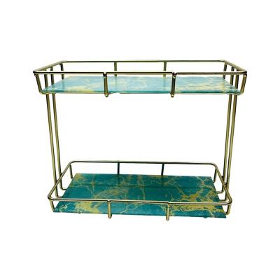 China Sustainable Storage Rack Nordic Marble Metal Make Up Organizer Holders Trays Bathroom Living Room Corner Shelves for sale