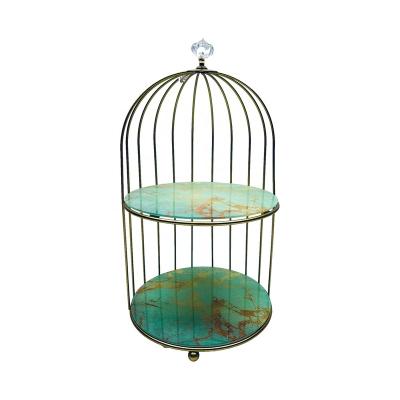 China Viable Metal Birdcage Cake Stand Dessert Show Tray Pastry Dish Serving Tray Fruit Dish Snack Marbling Stand for sale