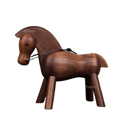 China Small Horse Solid Wood Animal Zodiac Europe Black Walnut Wood Products Home Ornament Creative Decor Gift For Kids for sale