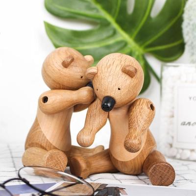 China Nordic Europe children's play bear craft decoration wooden figurine for small small crafts animal creative wooden bear ornament for sale