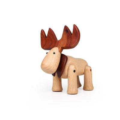 China Original Christmas Gift Nordic Style Europe Design Animal Wood Figurine Solid Wood Deer Desktop Ornament,wooden arts for sale