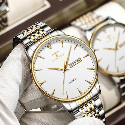 China Wholesale New Fashion Men's Fashion Business Double Calendar Steel Band Watch Men's Steel Band Watch Auto Date Waterproof Luminous Quartz Watch for sale